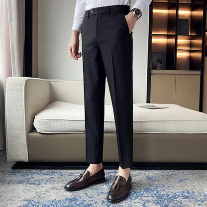 Green Elegant Elastic Mens Social Pants Skinny Cropped White Formal Stretch Pants Mens Trousers Office Slim Fit Party Club 2023