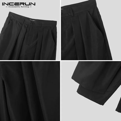 INCERUN 2024 Korean Style New Men's Trousers Pleated Layered Design Pantalons Casual Fashionable Loose Wide Leg Long Pants S-5XL