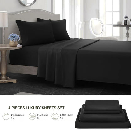 Four-Piece Solid Beding Set Luxury 100% Polyester Cooling Bed Sheets Set Soft Fitted sheet & Bed Sheet & Pillowcases