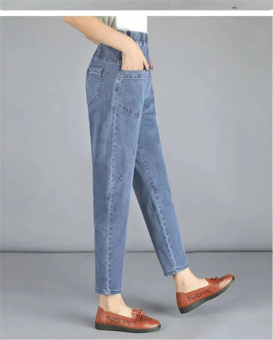 Ankle-length Mom Harem Vaqueros High Elastic Waist Korea new Casual Pencil Jeans Modern Fashion  Women Streetwear Denim pants