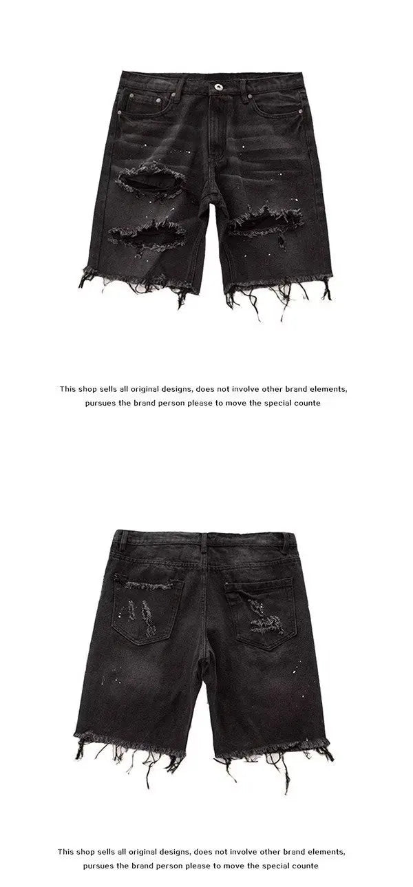 Kakan - New Summer Distressed Denim Shorts for Men, Korean Youth Popular Slim Fitting Small Leg Quarter Pants Jeans K58-DK322