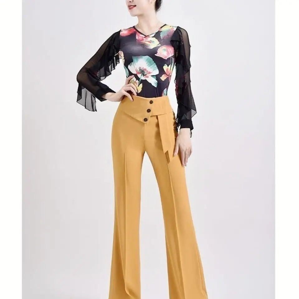 Autumn New Temperament Simple Fashion Versatile High Waist Wide Leg Pants Women Solid Button Dance Casual Straight Trousers 2023