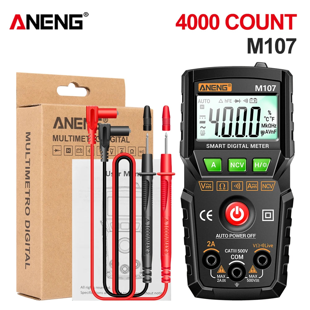 ANENG M107 Profesional Digital Multimeter 4000 Counts Auto Tester Digital Multimetre Testeur Electrique Mini Multímetro Test