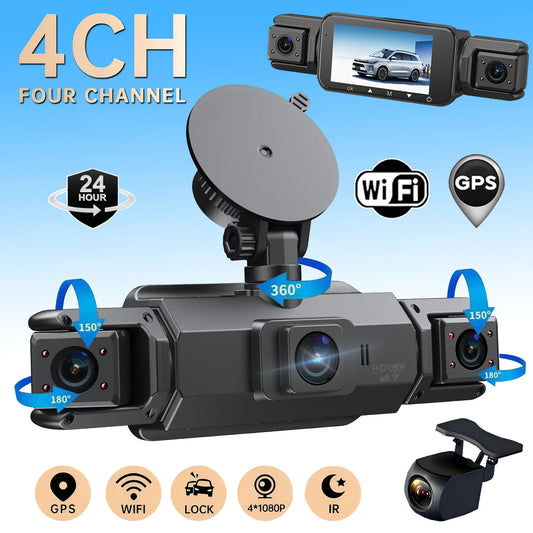 Caméra de tableau de bord de voiture 4CH boîte noire 4*1080P avec GPS WIFI caméra de tableau de bord enregistreur de conduite Vision nocturne moniteur de stationnement accessoires de voiture