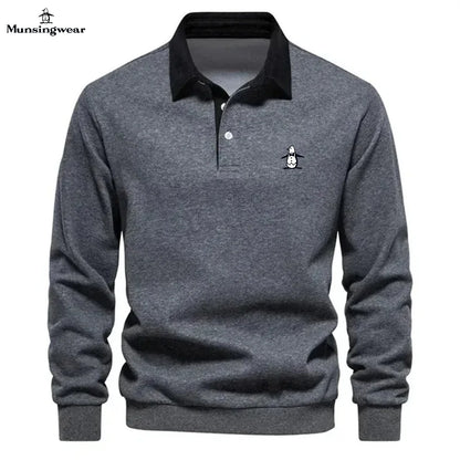 Brand Munsing Golf Shirts Autumn Winter Long Sleeve Men's Golf T-shirt Polo Shirt Casual Classic Solid Polo Neck Men's Golf Top