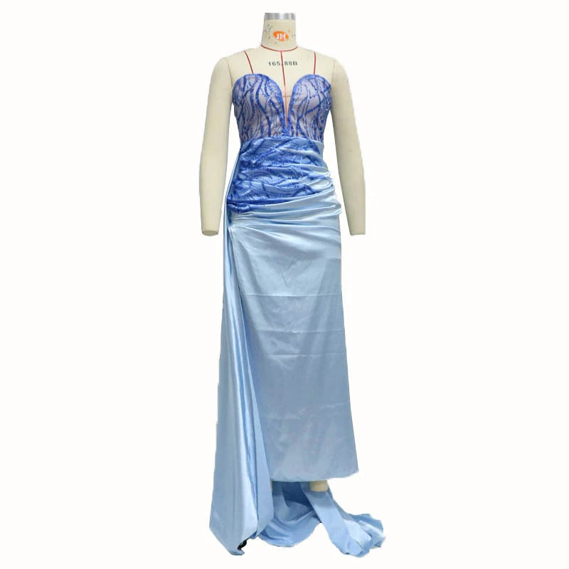 Women Sexy Elegant Formal Sequin Dress Strapless Pleated Low-neck Backless Lady Evening Wedding Party Prom Fashion Clothing Gown