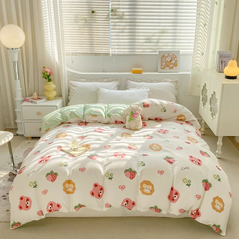 Fresh Floral Pattern Duvet Cover 1Pc 100% Cotton Skin-friendly Breathable Comforter Cover Home Bedding for Kids Teens Adults