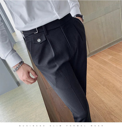 2024 Autumn Spring High Quality Men's Slim Fit Suit Pants Business Casual Trend Korean Fashion Straight Leg Pants 29-36