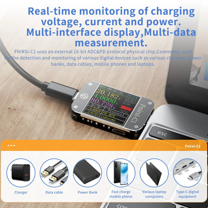 FNIRSI-C1 USB Tester Voltmeter Ammeter Type-C PD Trigger Fast Charging Test Type-C Meter Power Bank tester With PC Software