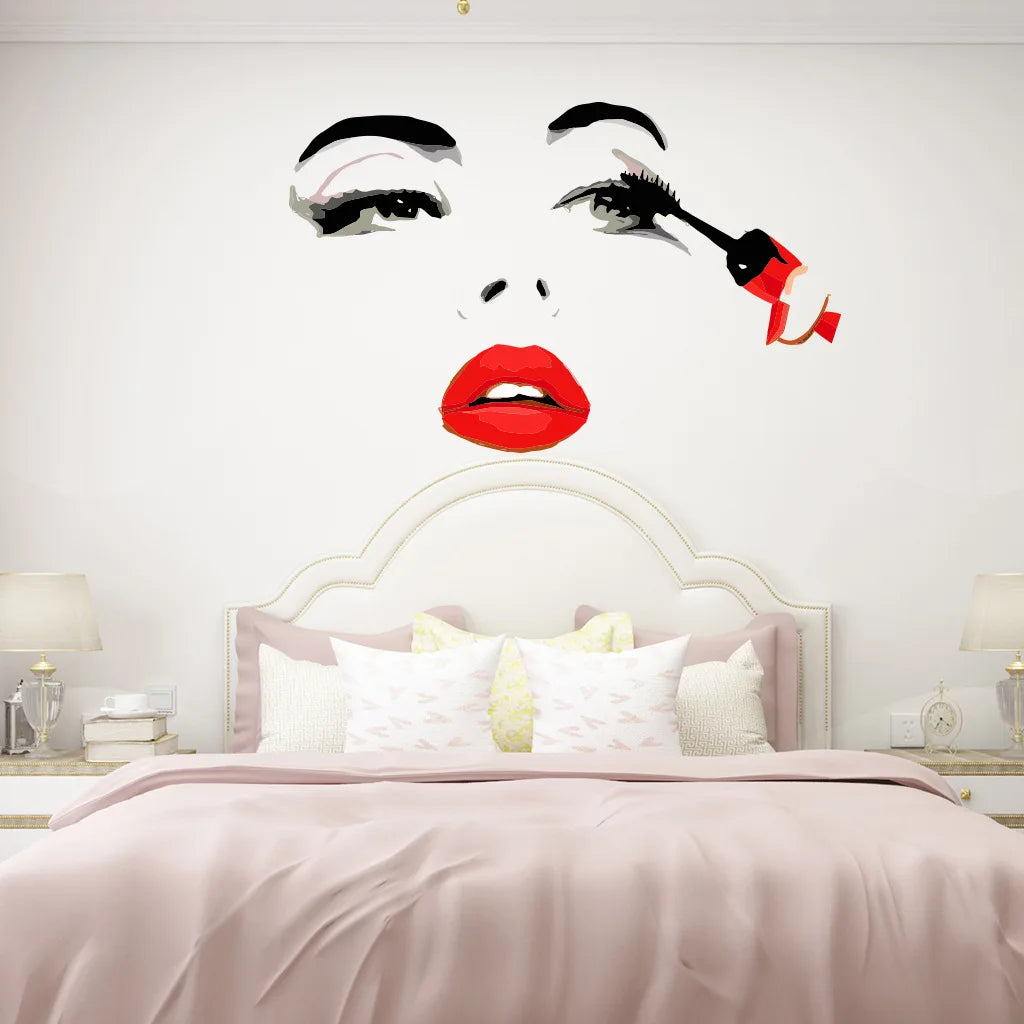 Beauty Female Face Wall Sticker Decal Beauty Studio Wallpaper Cosmetic Makeup Wall Art Sticker Mural Removable Salon Decoration