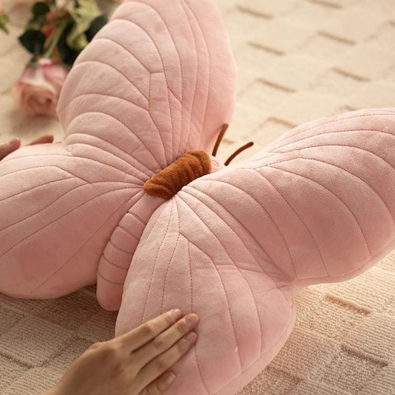 Butterfly Pillow Throwing Pad Short Plush Cushion Cute Girl Pink Toy for Bedroom Sofa Home Decoration Home Textile Cushion