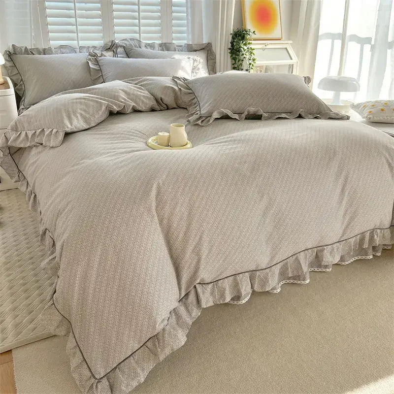 100%Cotton Duvet Cover Simple Style Quilt Cover with Ruffles Queen/King Size Cotton Bed Cover dekbedovertrek 240x220