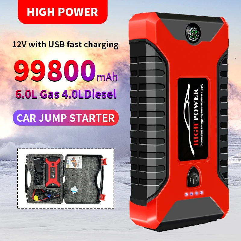 Démarreur de saut de voiture Portable, batterie externe 99800mAh, chargeur de démarrage d'urgence 600A 12V pour batterie Booster de voiture, dispositif de démarrage rapide