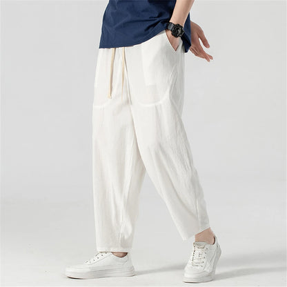 Linen Pants Men Baggy Pants Plus Size 9XL Summer Ankle-length Pants Male Solid Color Bottom Big Size 9XL