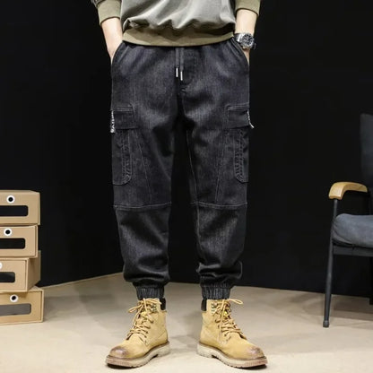 2023 New Men's Jeans Loose Fit Casual Style Vintage Cargo Pants Trendy Male Fashion Straight Blue Stretch Denim Trousers