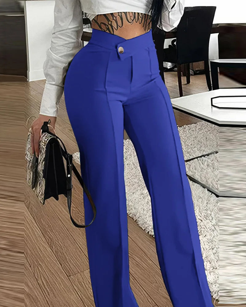 2023New Women's Cross-Border Slim-Fit Green Leisure Commute Wide-Leg Trousers