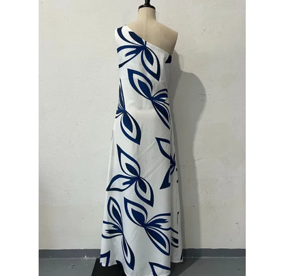 Summer Dress for Women 2024 New Slant Neck Fashion Printed Open Back Casual Dresses Sleeveless Long Skirt Female Streetwear