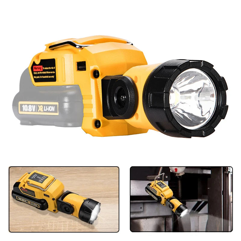 12V LED Work Lamp Flashlight for Dewalt DCB120 DCB123 10.8V 12V Li-ion Battery Portable Rotatable Spotlight LED Warning Light