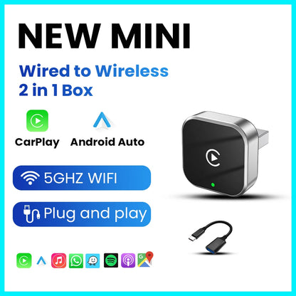 PLAYAIBOX sans fil 2 en 1 CarPlay Android Auto sans fil Supermini Box adaptateur Plug And Play Dongle Bluetooth WiFi connexion rapide