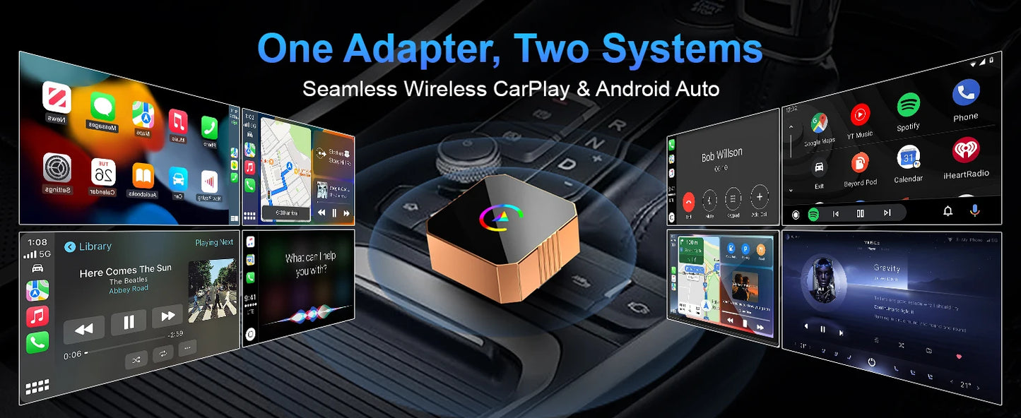 Adaptateur sans fil Carplay pour iPhone, CarPlay avec câble vers sans fil, Android Auto 2 en 1 Mini USB design