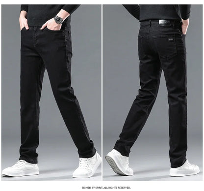 New Men's Stretch Grey Jeans Classic Slim Business Fashion Black Elasticity Denim Pants Male Brand Casual Trousers