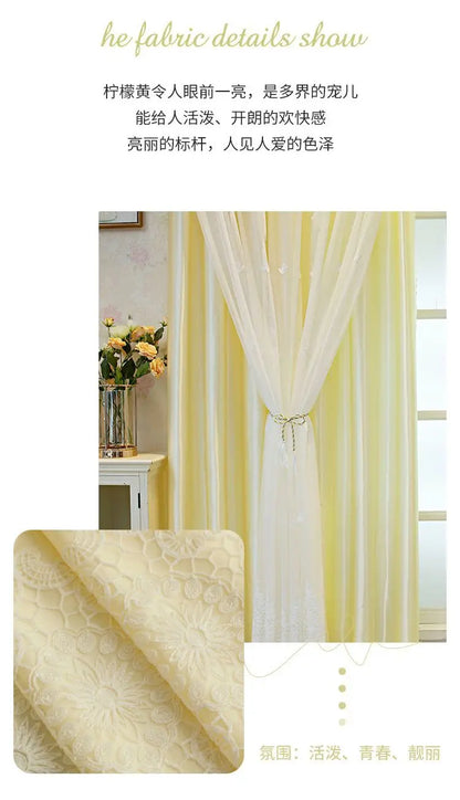 1 Panel 140cm Width Semi Blackout Curtain for Living Room Bedroom Girl Princess Style Double Layer Curtain