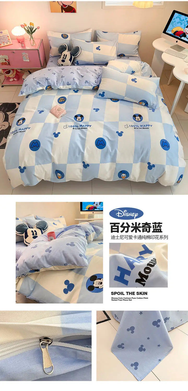 Toy Story Lotso Buzz Lightyear Alien Mickey Stitch Pooh Bear Fun Cartoon Printed Cotton Sheets and Quilt Covers Three Piece Set