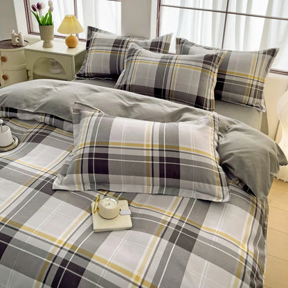 3pcs Gray Plaid Duvet Cover Set with 2 Pillowcases Bedding Sets for Hotel Bedroom Fashion Soft Simple Quilt Cover Pillowcase