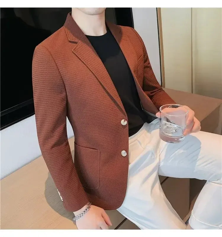 Men's Casual Suit Jacket High-end Solid Color Trendy Korean Style Business Attire Loose Fit Versatile For Autumn Winter