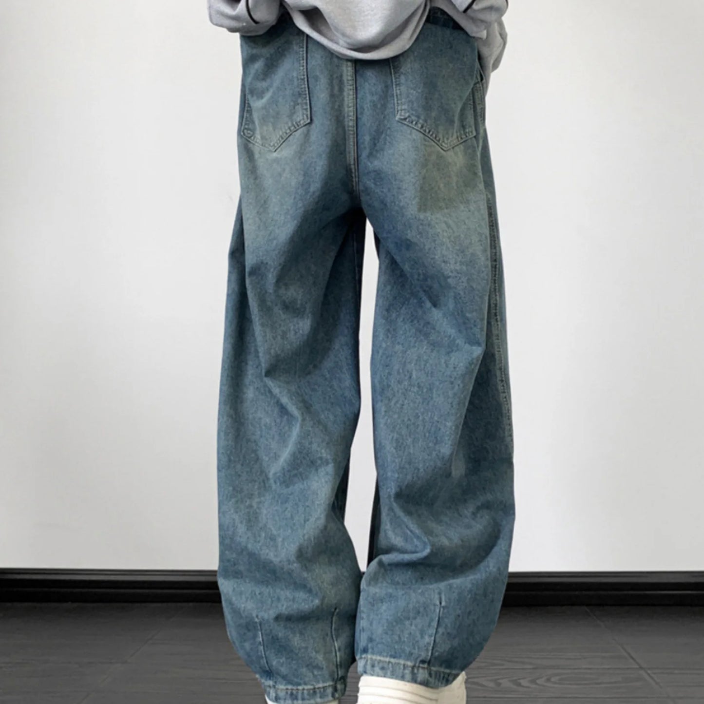 1Pc Trendy Oversize Jeans Zipper Fly/Drawstring Dressing Up Brushed Pants Thin Baggy Jeans Retro Wide Leg Man Pants Men Clothing