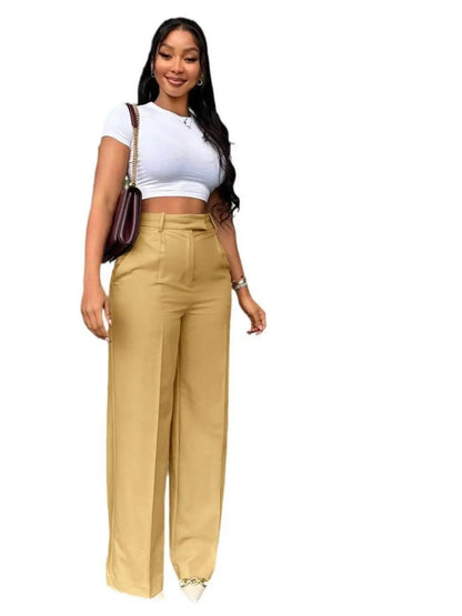 Y6012 New Cross border European and American Women's High Waist Straight Tube Wide Leg Casual Pants Spring and Autumn