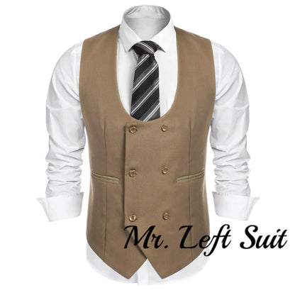 Men's Suit Vest Slim Fit Double Breasted Dress Vest Casual Business Formal Waistcoat