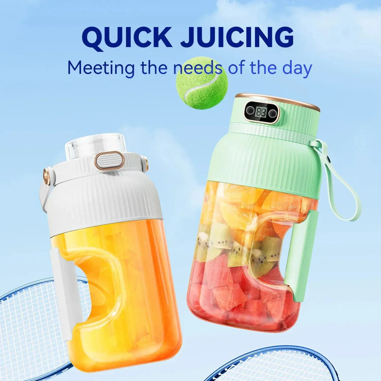 1200ML Electric Wireless Digital Display Mixer Portable Juicer Fruit Smoothie Juice Cup Rechargeable Smoothie Juicer 10 Blade