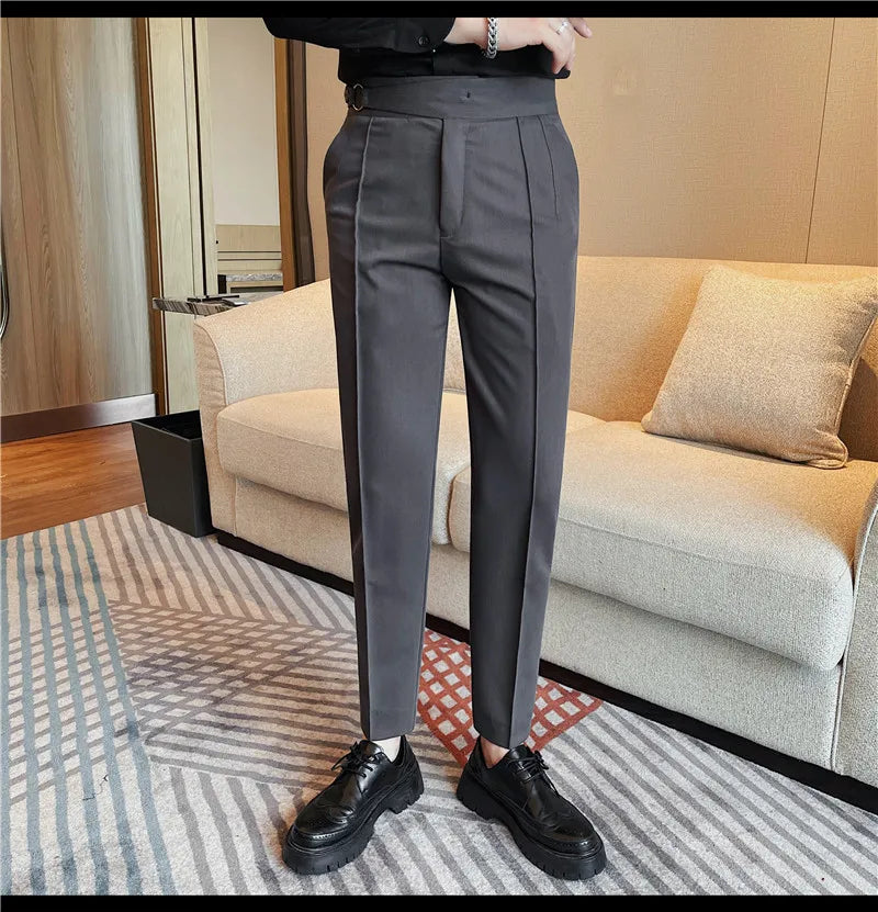 High Quality Men's Suit Pants Solid Color England Style Slim Fit Smart Casual Trousers Men Spring Autumn Fashion Suit Pants Man