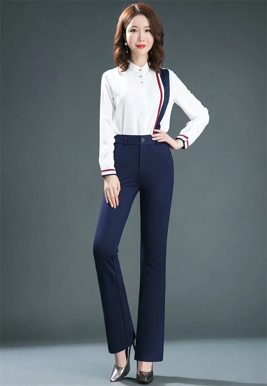 Office Flare Suits Pants High Waist Slim Casual Ol Strecth Pantalones Women New Elegant Straight Calcas Classic Formal Trousers