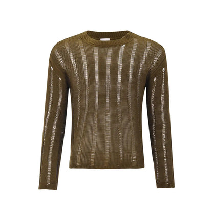 Mens T Shirts New Fashion Woven Solid Color Mesh Top Knit Slim Shirt Long Sleeve Sexy T-shirt Bottoming Streetwera Men