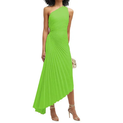 Asymmetrical Backless Sleeveless Female Wedding Guest Midi Dresses TRAF Women Elegant One Shoulder Solid Dress Ruffled