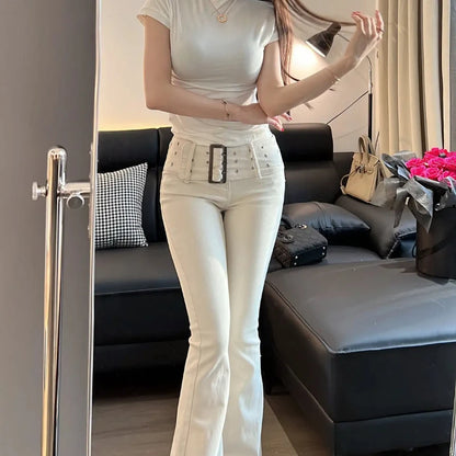 Skinny Flared Trousers Slim Fit High Waist Shot Cowboy Pants for Woman Gyaru Wide Leg Trend 2025 Stylish Z R Women's Flare Jeans