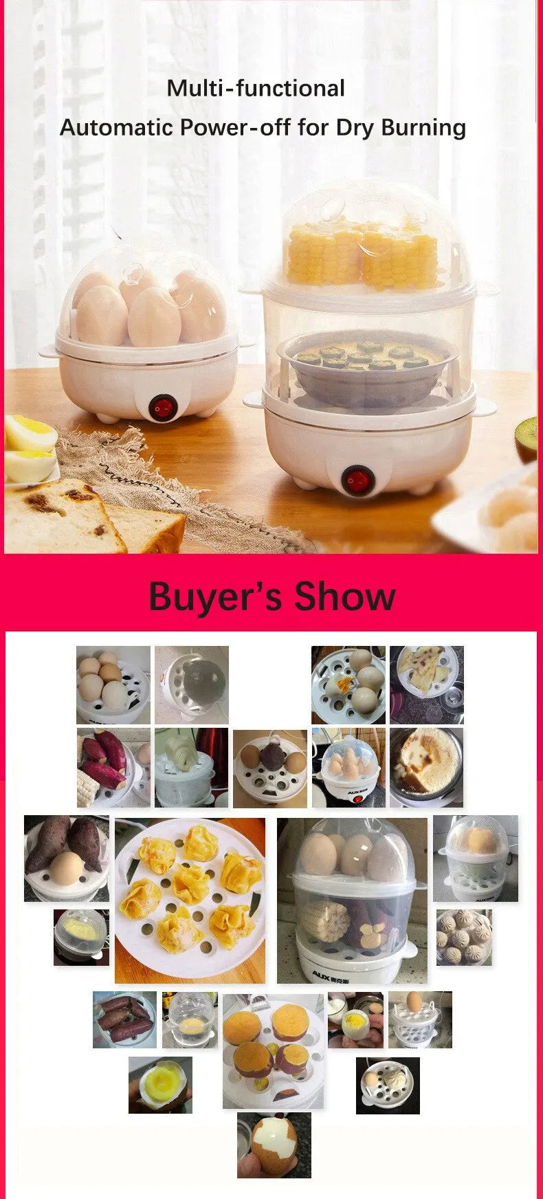 Electric egg cooker double layer egg cooker mini steamer egg cooker kitchen cooking breakfast machine new multi-function 220V