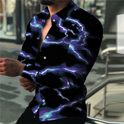 2023 Men's Lightning Series Personalized, Fashionable, Casual, Soft and Comfortable Lapel Large Size Long-Sleeved Shirt