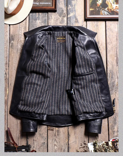 CC Shop Top.Mens Classic Motor Rider leather coat.Heavy Luxury uncoated Cowhide jacket.Cool Men real leather cloth.