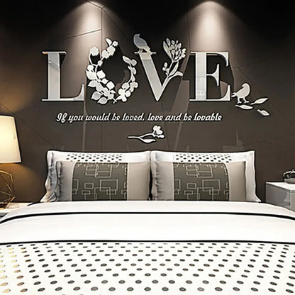 Love 3D Mirror Wall Stickers Acrylic Pink Purple TV Background Bedroom Bedside Stickers Wedding Room Home Decoration