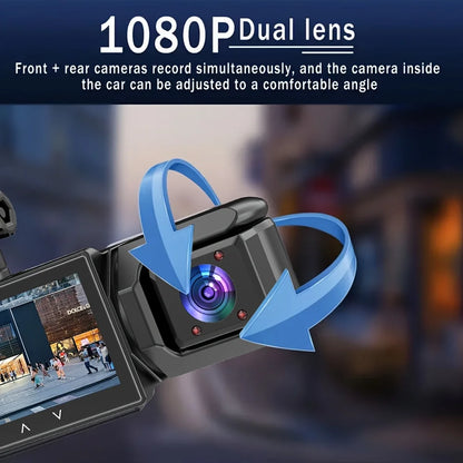 3 caméras Dash Cam 1080P caméra de recul avant et arrière Vision nocturne moniteur de stationnement voiture DVR 3 voies enregistreur vidéo de voiture avec cadeau