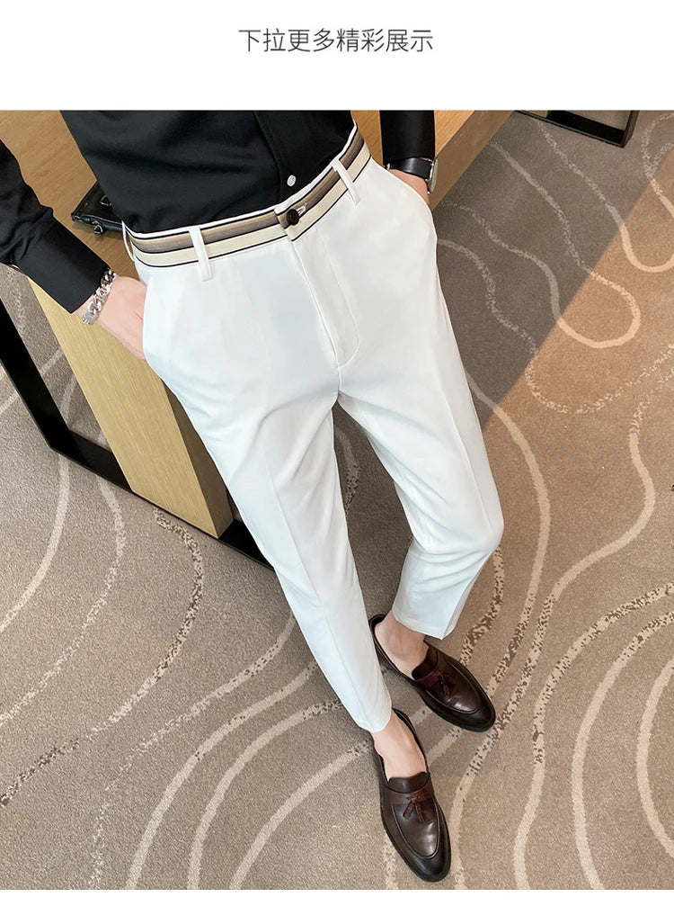 Fashion Waist Stripes Suit Pants 2022 Summer Black White Slim Fit Trousers Mens Brand Formal Business Wedding Casual Pant Hombre