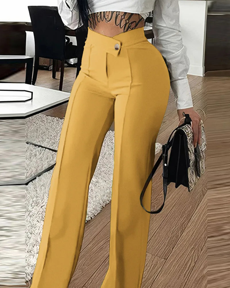 2023New Women's Cross-Border Slim-Fit Green Leisure Commute Wide-Leg Trousers