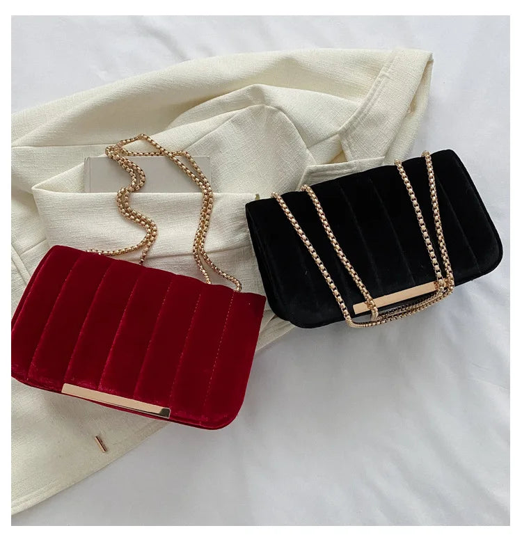 Neon Red Flap Chain Square Bag Velor Leather Fashionable Dating Gift Shoulder & Crossbody Bag With Chain Strap For Women