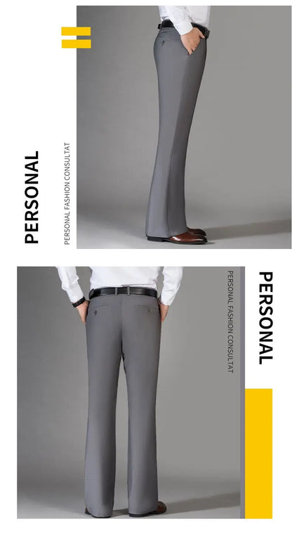 2024 Men's Spring Summer New Casual Slim Flares Trousers Male Bell-Bottom Long Trousers Men Solid Color Business Pants K410