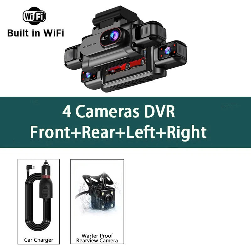 Caméra embarquée 4 canaux Wifi Full HD1080P DVR de voiture 4 caméras Caméra embarquée Enregistreur vidéo Super vision nocturne Boîte noire Cabine 4 objectifs caméra