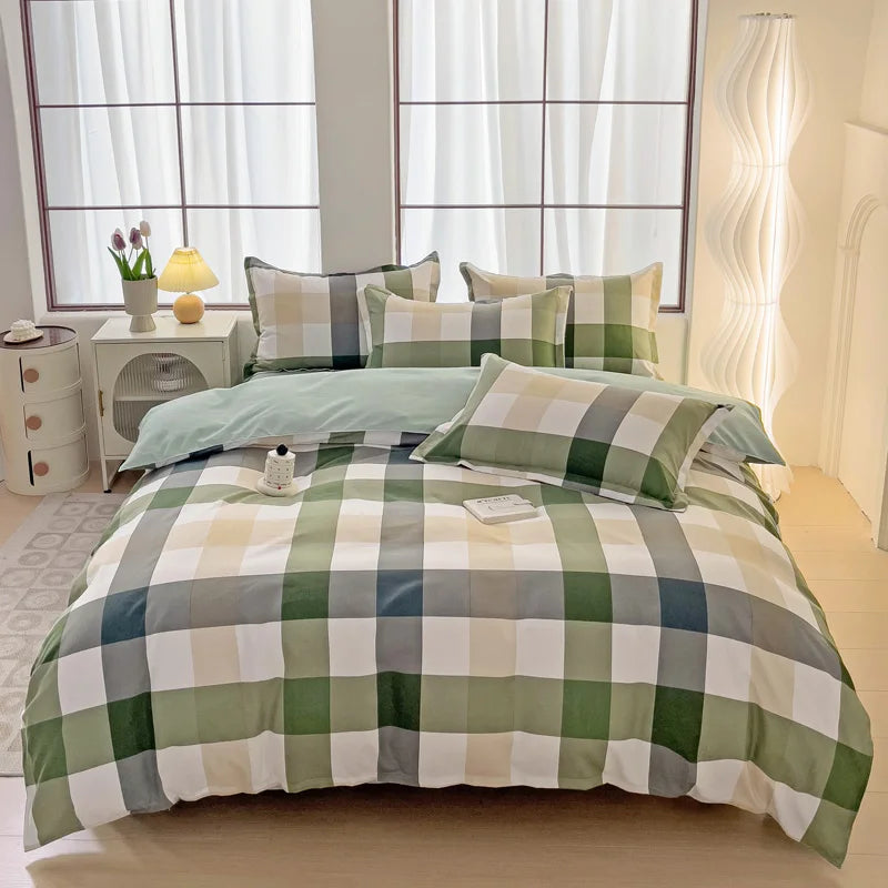 3pcs Gray Plaid Duvet Cover Set with 2 Pillowcases Bedding Sets for Hotel Bedroom Fashion Soft Simple Quilt Cover Pillowcase