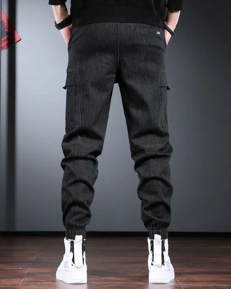 Autumn Jeans Men Baggy Cargo Pants Streetwear Hip Hop Casual Blue Gray Elastic Waist Denim Trousers CP2013